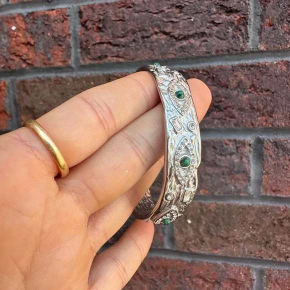 Baroque Malachite Stainless Steel Waterproof Eye Cuff Bracelet - Picture 11 of 17